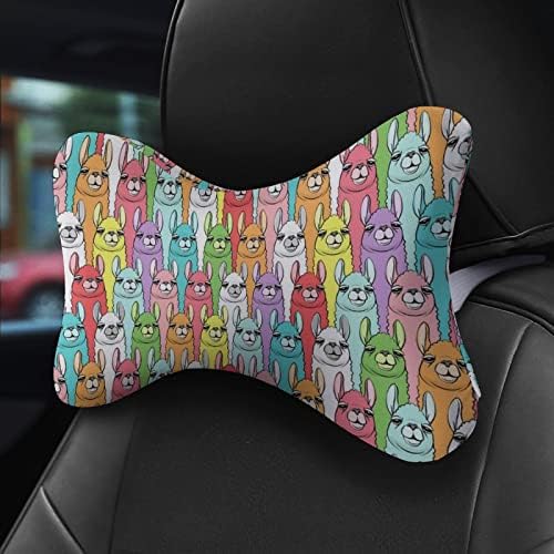 Възглавница за врата на Колата Rainbow Llamas, Комплект от 2 предната облегалка за глава столчета за автомобил, Възглавница за