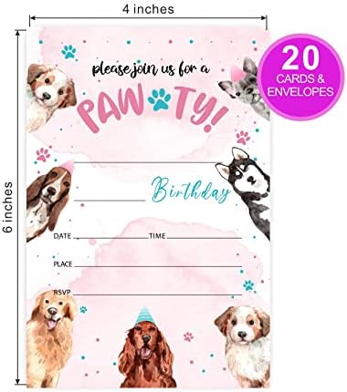Покана за рождения Ден Кученце, Украса за Покани за рожден Ден Let ' s Pawty, за да проверите за рождения Ден на кучето и на други дейности, 20 Картички покани и Съответните