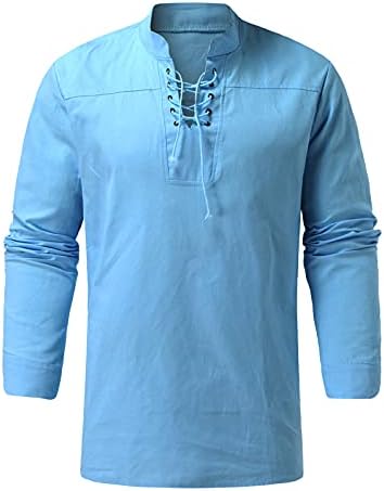 Мъжки t-shirt, ежедневни однотонная блуза с висока яка от съвсем малък, реколта блуза с дълъг ръкав и копчета, мъжки блузи, облекла за мъже,