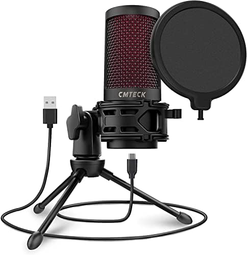 USB-Микрофон CMTECK, Микрофон за подкасти с поп-филтър и бутон за изключване на звука, който е Съвместим Настолен компютър