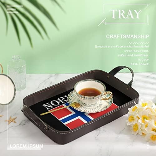 Сервировочный Тава за от Изкуствена Кожа с Норвежки Флаг, Елегантен Настолен Декор, Органайзер за Парфюми с Дръжки