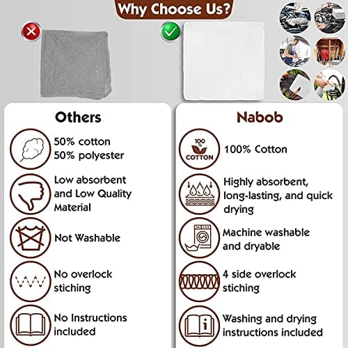 Кърпи за автомеханической работилница Nabob Wipers 500 Опаковки, Колички за Парцали на Едро, Памук, Размер 14 x14, в търговската мрежа