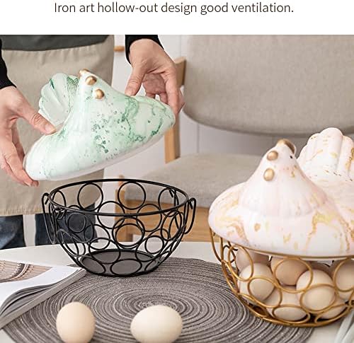 Керамични кошница за яйцата, SEFAX с дръжка, Творчески Кошници за яйца от Метална тел за Събиране на Пресни яйца, Държач за плотове (Цвят: розов)