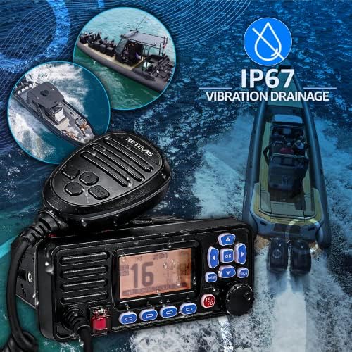 Морска радиостанция Retevis RA27 с фиксиран монтиране и GPS, Водоустойчив IP67, Тройни часовници, DSC, Паник времето NOAA, Всички морски