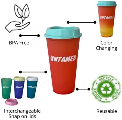 5 опаковки, чаши за топла промяна на цвета на 16 унции, пътен чаша за напитки с капак, пластмаса и не съдържа BPA, за Многократна употреба