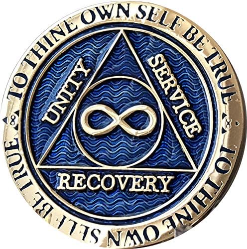 RecoveryChip Безкрайност Вечен Медальон АА Рефлексология Син Позлатени Чип Анонимни Алкохолици