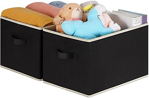 Тъканни Кутии за съхранение LHZK с капаци за организиране, Сгъваема Кошница за съхранение с капак за рафтове, Кутии за съхранение в гардероба на повишен дръжки, Сгъва