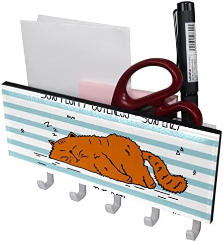 Стенен Държач за ключове и поща в лента с изображение на животно Котка - Закачалка за ключове с Организатора за поща и 5 Куки, Залепваща