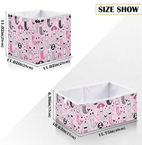 CaTaKu Сладки Розови Кутии за съхранение на Кубчета-Русалочек за Организиране, Правоъгълни Тъканни Кубчета за Съхранение, Кутии