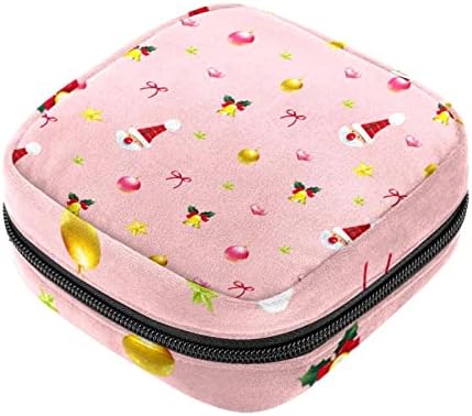 ORYUEKAN Чанта За Съхранение на Хигиенни Кърпички, Преносим Чанта за жени и Момичета, Чанта за Купата на Менструална, Коледен Cartoony Розова Камбанка Дядо коледа