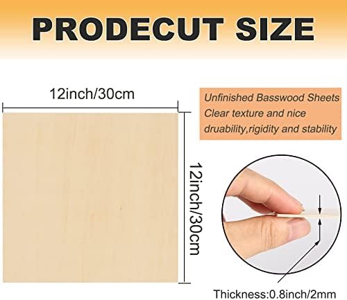 AYAYGD 12 Опаковки листа от липа 12x12 инча, тънък дървен лист с Дебелина 1/16 инча, Фурнировани листове от суров дървен материал