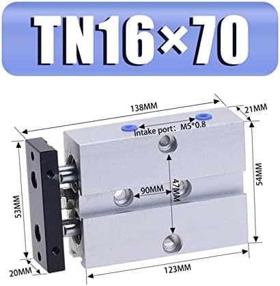Адаптер за свързване на маркуч 1 бр. Пневматичен цилиндър с двоен стълб TN16 Диаметър 5/10/15/20/25/30/35/40/50/60/70/80/90/100/125/150 мм Ход от Алуминиева сплав (цвят: TN16x70)