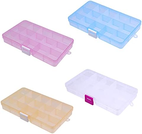 EDOBLUE 4 Опаковки Многоцветни Пластмасови Кутии-Организатор за Бижута - 15 Мрежи Пластмасови Контейнери За Съхранение с Подвижни Разделители