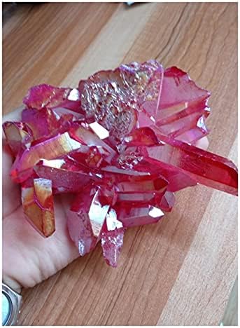 BAHLTS Естествен Необработен Кристал Crystal 445 g Светло Червена Аура Quartz Crystal Титан Висмут един силициев Клъстер на Дъгата