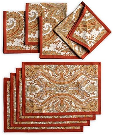 Maison d ' Mariq Дари комплект с Пейсли от памук, състоящ се от 4 хартиени Кърпички (20 на 20 см) и 4 Подложки (от 13 до 19 инча).
