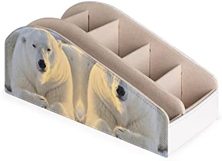 Кутия за съхранение на дистанционни управление от изкуствена кожа с участието на бяла мечка, многофункционален настолен органайзер за притежателите на конзоли за