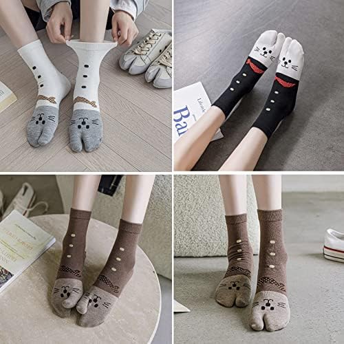 PaperMore Чорапи-чехли с сладък котка, Чорапи-täby с разрезным пръсти, Чорапи-нинджа Гета, 4 чифта В опаковка, Стилни Дамски Чорапи-täby,