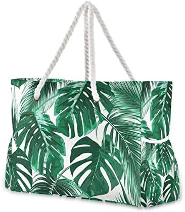 Голяма Плажна Чанта ALAZA Tropical Palm Monstera Leaf За Жени, дамски Чанти-Тоут, Множество Продуктова Чанта през Рамо с Джоб с цип