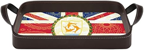 Ангуила Пейсли Флаг Кожена Табла Органайзер Сервировочный Тава с Дръжки Декоративен Поднос за Домашна Кухня на Всекидневна