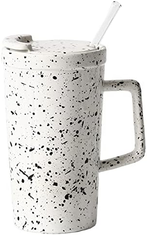Керамични Кафеена чаша SHANYANTAOCI с голяма чаша и соломинкой, Голяма Керамична чаша за вода с обем 16 унции с капак и Соломинкой, Висока