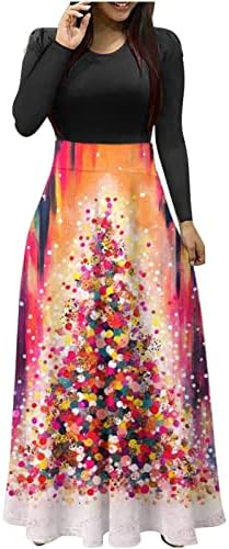 Жена Макси рокля, Коледни Дълга Рокля, Вечерни Рокли за Жени, Елегантни Макси-Рокли в стил Бохо с Дълъг Ръкав И Талия, Цветни