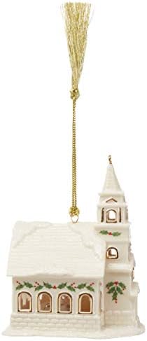Украса за Коледното Село църква, Lenox с подсветка, 0,50 паунда, Слонова кост