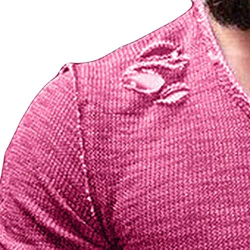 DGHM-JLMY Мъжки Издържат Скъсани Тениски с кръгло деколте, Разкъсно Однотонная Тениска, Приталенные Ежедневни Ризи в стил Хип-Хоп