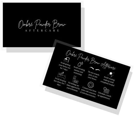 Картички за последващи грижи за веждите с пудра омбре | 50 опаковки | визитка размер 2x3,5 инча | Аксесоари за художник на бровям | Черно-бял дизайн