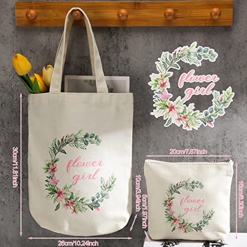 Amylove Комплект от 2 Сватбени подаръци за момичета цвете от Булката, Чанта-тоут за момичета цвете, Косметичка за момичета цвете, Дизайн