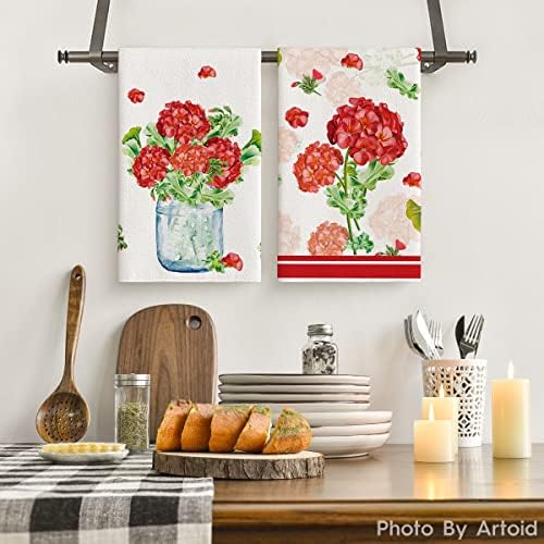 Artoid Mode Ваза с Мушкато Пролетта на Кухненски Кърпи и Кухненски кърпи, 18x26 Инча Летни Червени Цветя, Празнична Украса