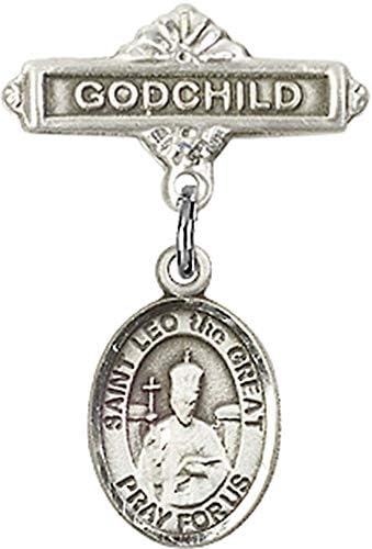 Иконата на детето Jewels Мания за талисман на Св. Лъв Велики и игла за икона Кръщелник | Иконата за дете от Сребро с Амулет Свети Лъв