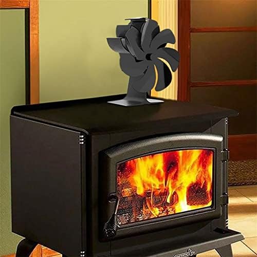 вентилатор за печки с 6 остриета, работещ от топлина, Черен Вентилатор за домашна камина, Тиха горелка с дърва, ефективно отопление (Цвят: