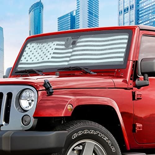 Сенника на предното стъкло RAZPOY, защита от слънцето с флага на САЩ, който е Съвместим с Jeep Wrangler TJ JK JKU 1997-2018