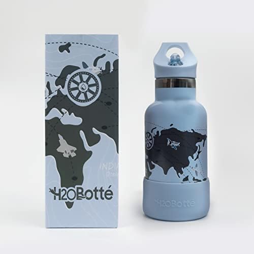 Бебешко шише за вода H2OBotté за училище - 12 унции (със сламен капак), Множество, запечатани Изолирано бутилка за вода от неръждаема стомана