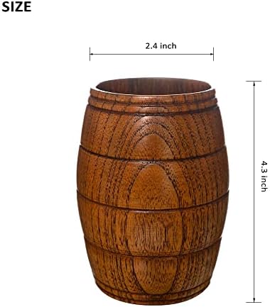 Aiminjey, 1 опаковка, Класическа Натурална Чаша от Масивна Дървесина, Дървени Една Чаша Ръчна изработка във формата на бъчва, 7,4