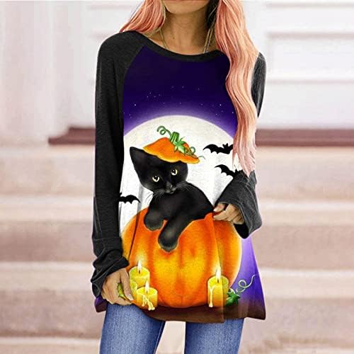 Блузи-Ризи за Хелоуин за жени - Женската Новост, Пуловер с Изображение на Котка, са били разкроена Блуза с Дълъг Ръкав и кръгло деколте, Потник #