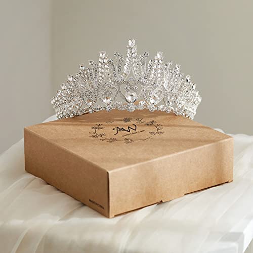 AW BRIDAL Сватбена Тиара за жени с декорация във формата на кристали, сребърна Сватба Короната на кралицата, диадема Принцеси за момичета,
