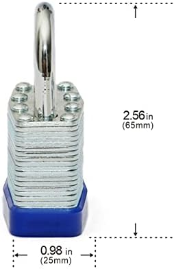 Окачени заключване с ламиниран ключ (1-9/16, 40 мм), подобно на брави с ключ, Синя Пластмасова дужка с обикновен обръч, Опаковка от 6 броя, Заключване за шкафчето в салона,