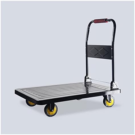 Количка-платформа TOMYEUS Метална количка-платформа с въртящи се колела на 360 градуса и сгъваема дръжка за транспортиране на метални изделия Толкающая количка за голя