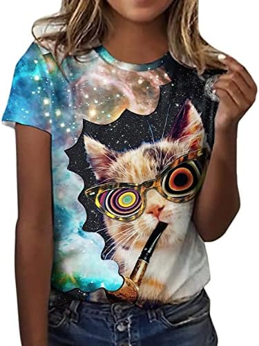Ризи с къс ръкав за Жени, Тениска с изображение на Животно, Цветя, Пеперуди, Тениска с Хубав Принтом, Върхове с кръгло деколте, Блуза,