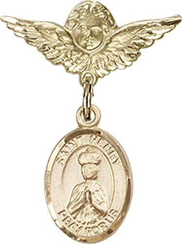 Детски икона Jewels Мания Амулетом Свети Анри II и икона на Ангел с крила на Булавке | Детски икона от 14-каратово злато с Амулетом Свети