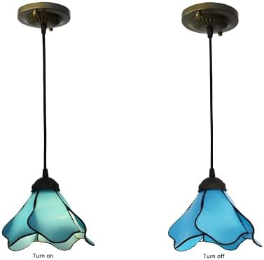Подвесное осветление от Синьо Стъкло във формата на Лотос за Кухненски остров BIGMAII, Тавана Лампа от арт Стъкло в стил Тифани,