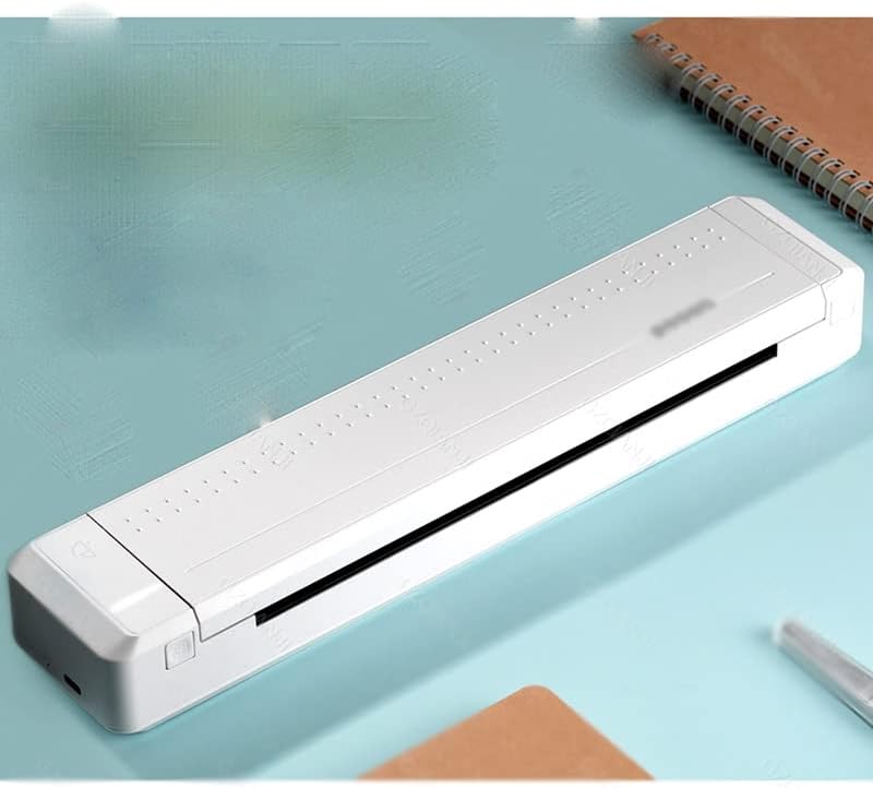 GRETD Офис Домашен мобилен принтер с директен термотрансфером, преносим фото принтер с Bluetooth принтер, с панделка (Цвят: бял, размер: 310.5 * 63.5 * 39.5 мм)
