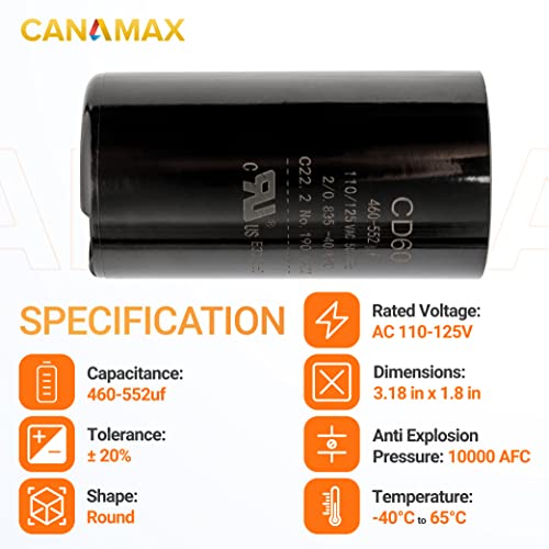 Кондензатор с кръгла стартирането на Canamax 460-552 MFD icf 50/60 Hz 110-125 v ac - Смяна за стартиране на двигателя променлив ток или вентилатора и охлаждане на климатика или топлин?