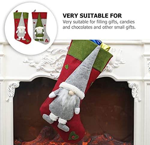 Toyvian 2 бр. Коледни Чорапи, Подаръчни пакети за Дядо Коледа, Окачени Чорапи във формата на Сърце Елф, Украса за Коледното парти, Пълнители, Сувенири, Аксесоари за Колед