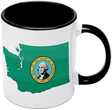 Флаг на щата Вашингтон Карта Керамична Чаша Creative Black Вътрешна Кафеена Чаша Със Здрава Дръжка Чаши Уникални Подаръци