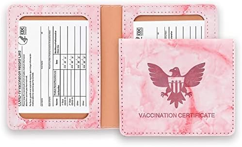 Притежателят на карта на Ваксина CDC, Водоустойчив Протектор Карта Ваксина 4 × 3, Защита на карти ваксини за пътуване, Материал изкуствена Кожа, Мрамор (червен)