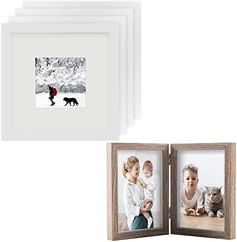 Рамки за снимки AEVETE отгледа 10х10 от Бяло дърво и двойни рамки за снимки 5x7 на панти