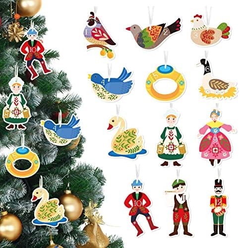 Tuitessine 12 Дни Коледна украса Набор от Дванадесет дни, Коледни Колекции PVC Реколта Украса за Коледната елха, за да проверите за