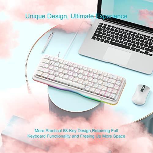 KEMOVE K68se Жичен Детска Механична Клавиатура 60% от RGB подсветка, Този Червен Ключ, Капачки за комбинации DSA Profile PBT, Съвместими с Windows и Mac, Бял